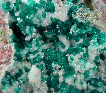 Dioptase on Calcite from Tsumeb Mine, Otavi-Bergland District, Oshikoto, Namibia