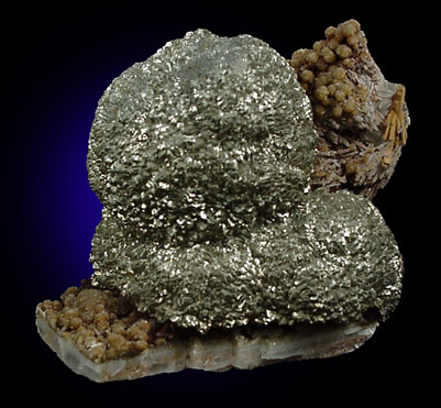 Pyrite with Siderite on Barite from Julcani District, Angaraes, Huancavelica Department, Peru