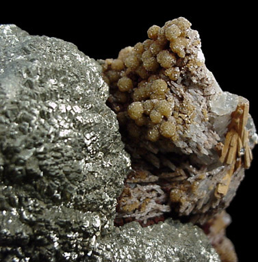 Pyrite with Siderite on Barite from Julcani District, Angaraes, Huancavelica Department, Peru