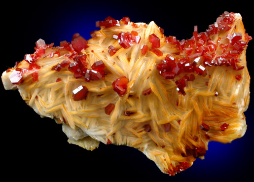 Vanadinite on Barite from Mibladen, Haute Moulouya Basin, Zeida-Aouli-Mibladen belt, Midelt Province, Morocco