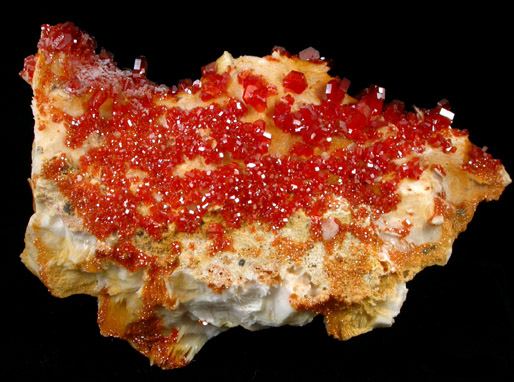 Vanadinite on Barite from Mibladen, Haute Moulouya Basin, Zeida-Aouli-Mibladen belt, Midelt Province, Morocco