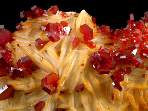 Vanadinite on Barite from Mibladen, Haute Moulouya Basin, Zeida-Aouli-Mibladen belt, Midelt Province, Morocco