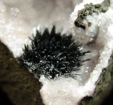 Pyrolusite on Quartz from Tizi-n-Tichika Pass area, High Atlas Mountains, Morocco