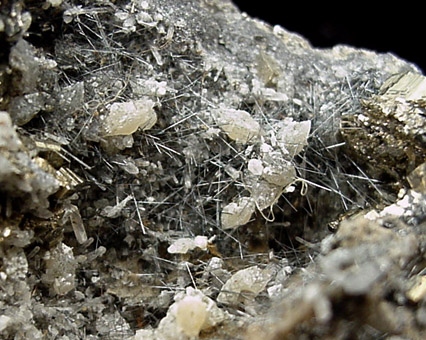 Boulangerite, Quartz, Pyrite from Noche Buena Mine, Mazapil, Zacatecas, Mexico