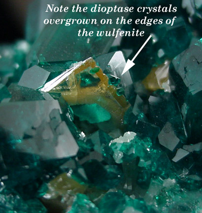 Dioptase with Wulfenite from Tsumeb Mine, Otavi-Bergland District, Oshikoto, Namibia