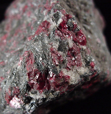 Cinnabar in Stibnite from New Almaden District, Santa Clara County, California