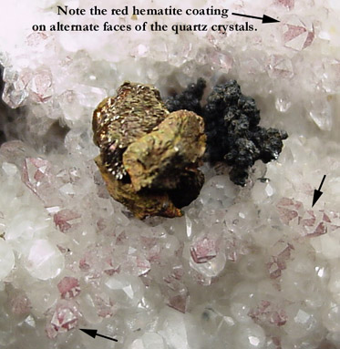 Chalcopyrite on Quartz with Apophyllite from New Street Quarry, Paterson, Passaic County, New Jersey