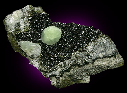 Babingtonite with Prehnite from Lane's Quarry, Westfield, Hampden County, Massachusetts