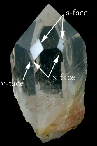 Quartz (with rare s, x, v faces) from Mount Ida, Ouachita Mountains, Montgomery County, Arkansas