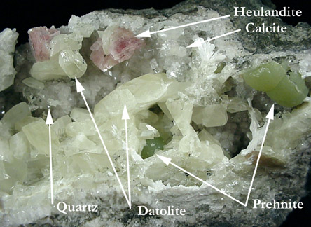 Datolite, Heulandite, Prehnite, Quartz from New Street Quarry, Paterson, Passaic County, New Jersey