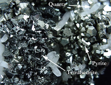 Pyrite, Tetrahedrite, Quartz from Huallanca District, Huanuco Department, Peru