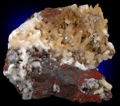 Willemite, Calcite, Barite on Hematite (fluoresces orange and green under UV) from Namibia