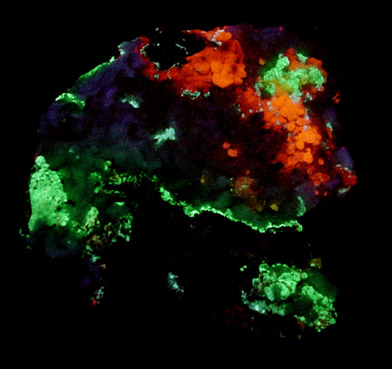 Willemite, Calcite, Barite on Hematite (fluoresces orange and green under UV) from Namibia