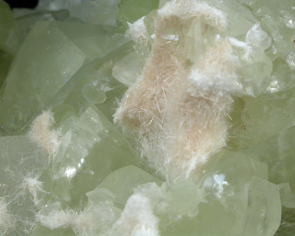 Natrolite on Datolite with Prehnite, Calcite, Quartz from New Street Quarry, Paterson, Passaic County, New Jersey