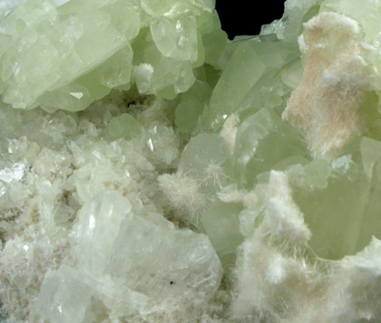 Natrolite on Datolite with Prehnite, Calcite, Quartz from New Street Quarry, Paterson, Passaic County, New Jersey