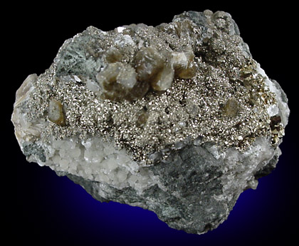 Pyrite, Heulandite, Calcite from Braen's Quarry, Haledon, Passaic County, New Jersey