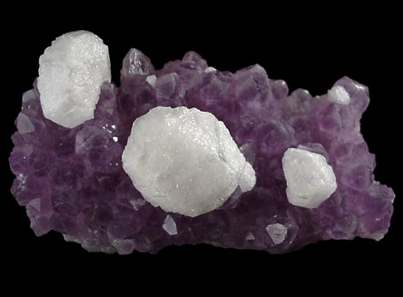 Calcite on Amethyst Quartz from San Juan de Rayas Mine, 270 Level, Guanajuato, Mexico