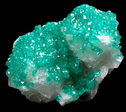 Dioptase on Calcite from Tsumeb Mine, Otavi-Bergland District, Oshikoto, Namibia