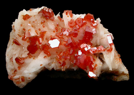 Vanadinite on Barite from Mibladen, Haute Moulouya Basin, Zeida-Aouli-Mibladen belt, Midelt Province, Morocco