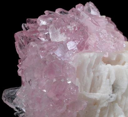 Quartz var. Rose Quartz Crystals on Albite from Sapucaia Mine, Minas Gerais, Brazil