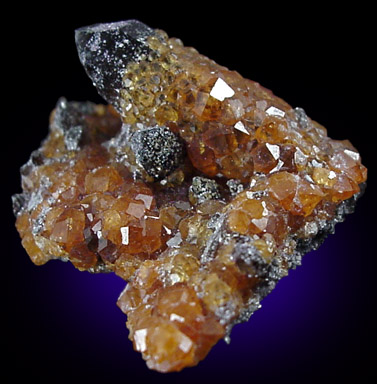 Spessartine Garnet on Smoky Quartz from Tongbei-Yunling District, Fujian Province, China