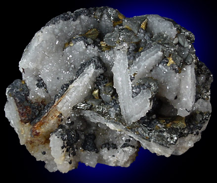 Tetrahedrite, Chalcopyrite, Galena on Quartz-coated Calcite from Herodsfoot Mine, Lanreath, Cornwall, England