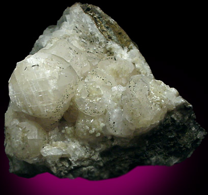 Stilbite and Pyrite on Calcite from Pennsylvania Railroad Cut (ca. 1900), Bergen Hill, near Union City, Hudson County, New Jersey