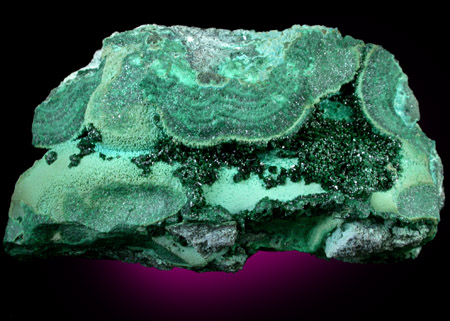 Malachite from Kolwezi Mining District, 240 km WNW of  Lubumbashi, Katanga Copperbelt, Lualaba Province, Democratic Republic of the Congo