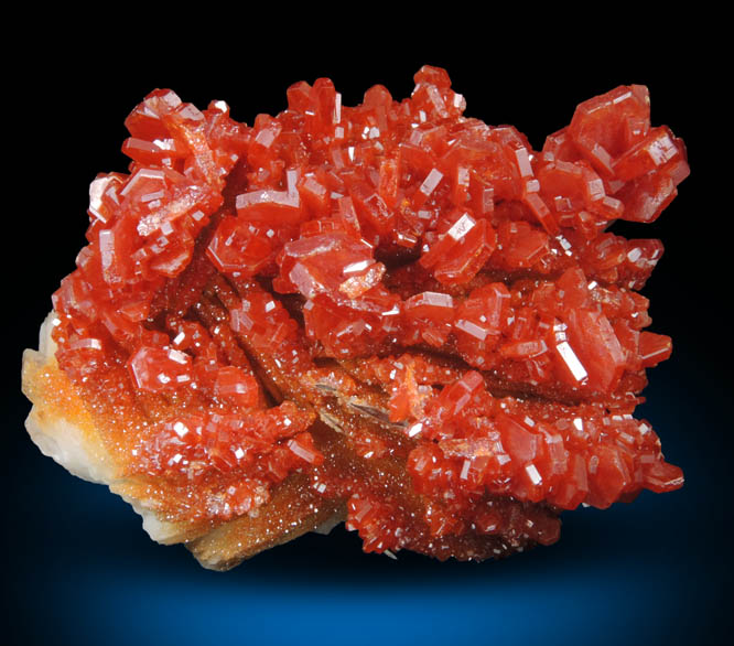 Vanadinite on Barite from Mibladen, Haute Moulouya Basin, Zeida-Aouli-Mibladen belt, Midelt Province, Morocco