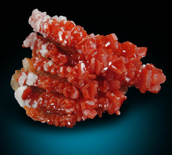 Vanadinite on Barite with Calcite from Mibladen, Haute Moulouya Basin, Zeida-Aouli-Mibladen belt, Midelt Province, Morocco