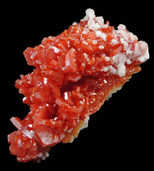 Vanadinite on Barite with Calcite from Mibladen, Haute Moulouya Basin, Zeida-Aouli-Mibladen belt, Midelt Province, Morocco