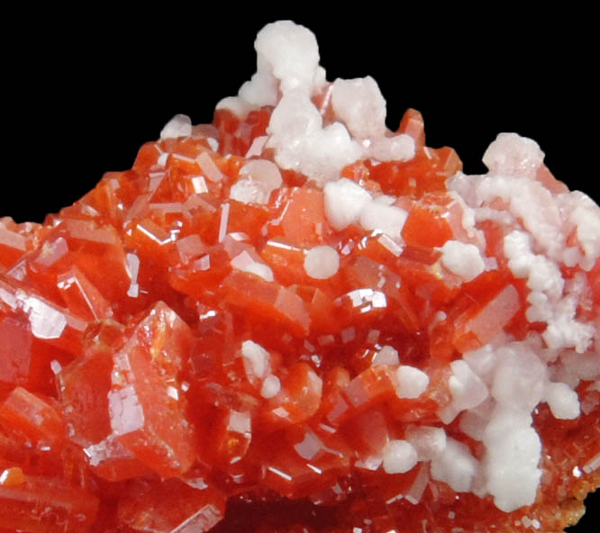 Vanadinite on Barite with Calcite from Mibladen, Haute Moulouya Basin, Zeida-Aouli-Mibladen belt, Midelt Province, Morocco