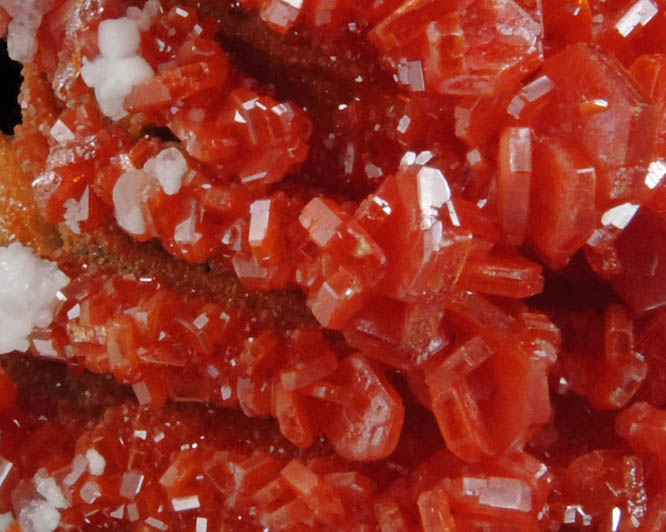 Vanadinite on Barite with Calcite from Mibladen, Haute Moulouya Basin, Zeida-Aouli-Mibladen belt, Midelt Province, Morocco