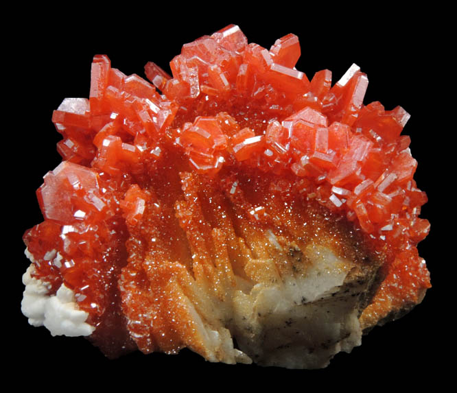 Vanadinite with Calcite on Barite from Mibladen, Haute Moulouya Basin, Zeida-Aouli-Mibladen belt, Midelt Province, Morocco