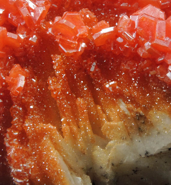 Vanadinite with Calcite on Barite from Mibladen, Haute Moulouya Basin, Zeida-Aouli-Mibladen belt, Midelt Province, Morocco