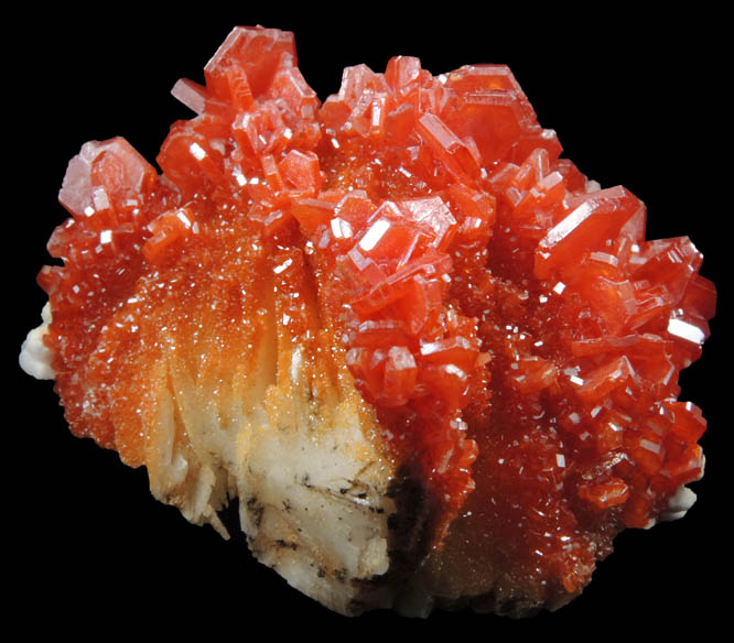 Vanadinite with Calcite on Barite from Mibladen, Haute Moulouya Basin, Zeida-Aouli-Mibladen belt, Midelt Province, Morocco