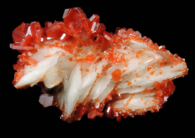 Vanadinite on Barite from Mibladen, Haute Moulouya Basin, Zeida-Aouli-Mibladen belt, Midelt Province, Morocco