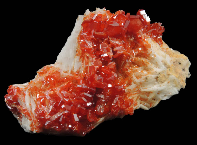 Vanadinite on Barite from Mibladen, Haute Moulouya Basin, Zeida-Aouli-Mibladen belt, Midelt Province, Morocco