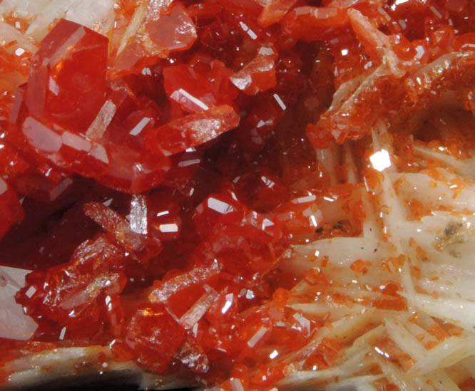 Vanadinite on Barite from Mibladen, Haute Moulouya Basin, Zeida-Aouli-Mibladen belt, Midelt Province, Morocco