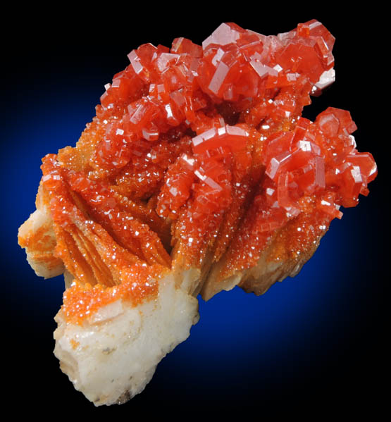 Vanadinite on Barite from Mibladen, Haute Moulouya Basin, Zeida-Aouli-Mibladen belt, Midelt Province, Morocco