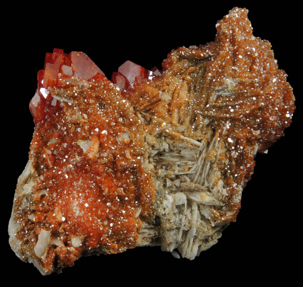 Vanadinite on Barite from Mibladen, Haute Moulouya Basin, Zeida-Aouli-Mibladen belt, Midelt Province, Morocco