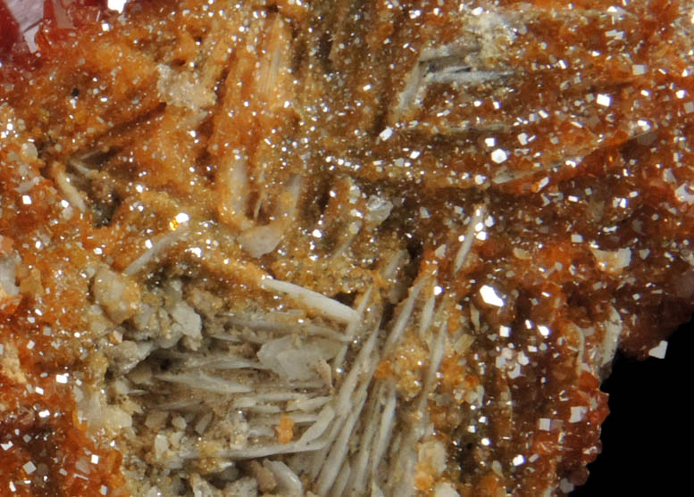 Vanadinite on Barite from Mibladen, Haute Moulouya Basin, Zeida-Aouli-Mibladen belt, Midelt Province, Morocco