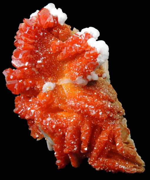 Vanadinite on Barite with Calcite from Mibladen, Haute Moulouya Basin, Zeida-Aouli-Mibladen belt, Midelt Province, Morocco