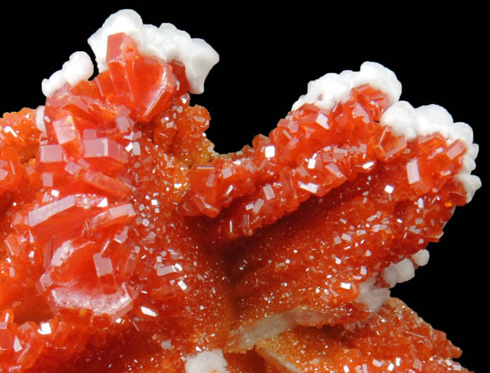 Vanadinite on Barite with Calcite from Mibladen, Haute Moulouya Basin, Zeida-Aouli-Mibladen belt, Midelt Province, Morocco