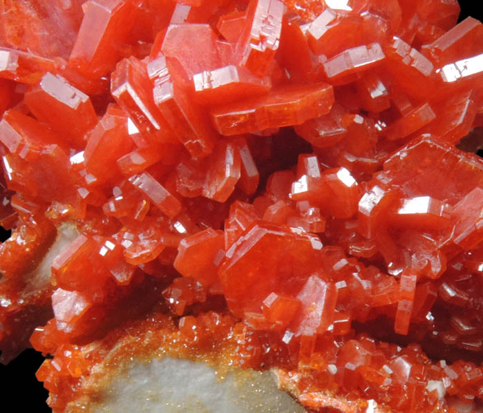 Vanadinite on Barite from Mibladen, Haute Moulouya Basin, Zeida-Aouli-Mibladen belt, Midelt Province, Morocco