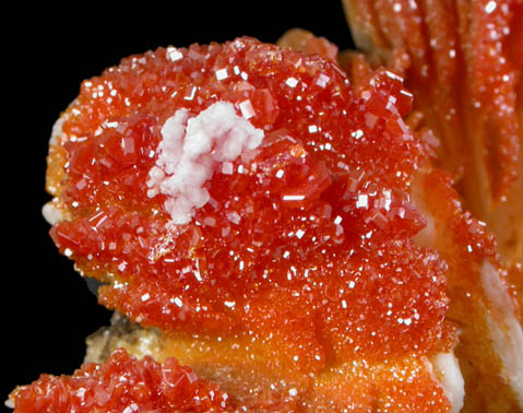 Vanadinite on Barite with Aragonite from Mibladen, Haute Moulouya Basin, Zeida-Aouli-Mibladen belt, Midelt Province, Morocco