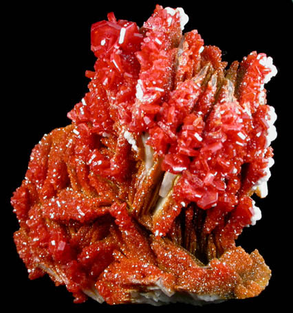 Vanadinite on Barite with Aragonite from Mibladen, Haute Moulouya Basin, Zeida-Aouli-Mibladen belt, Midelt Province, Morocco