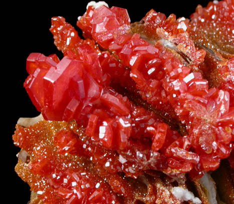 Vanadinite on Barite with Aragonite from Mibladen, Haute Moulouya Basin, Zeida-Aouli-Mibladen belt, Midelt Province, Morocco