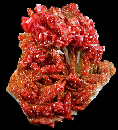 Vanadinite on Barite with Aragonite from Mibladen, Haute Moulouya Basin, Zeida-Aouli-Mibladen belt, Midelt Province, Morocco