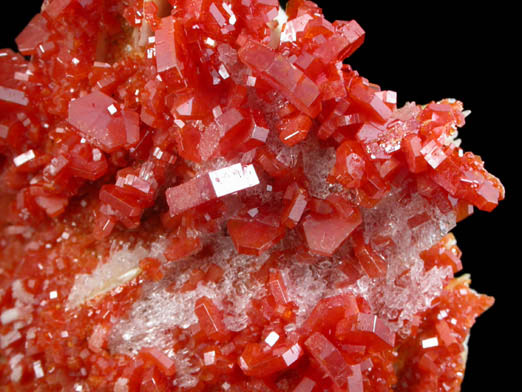 Vanadinite on Barite with Gypsum from Mibladen, Haute Moulouya Basin, Zeida-Aouli-Mibladen belt, Midelt Province, Morocco